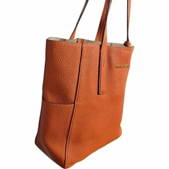 Michael Kors‎ Junie MD Leather Tote Travel Shoulder Handbag Burnt Orange Pebbled - Picture 5 of 16